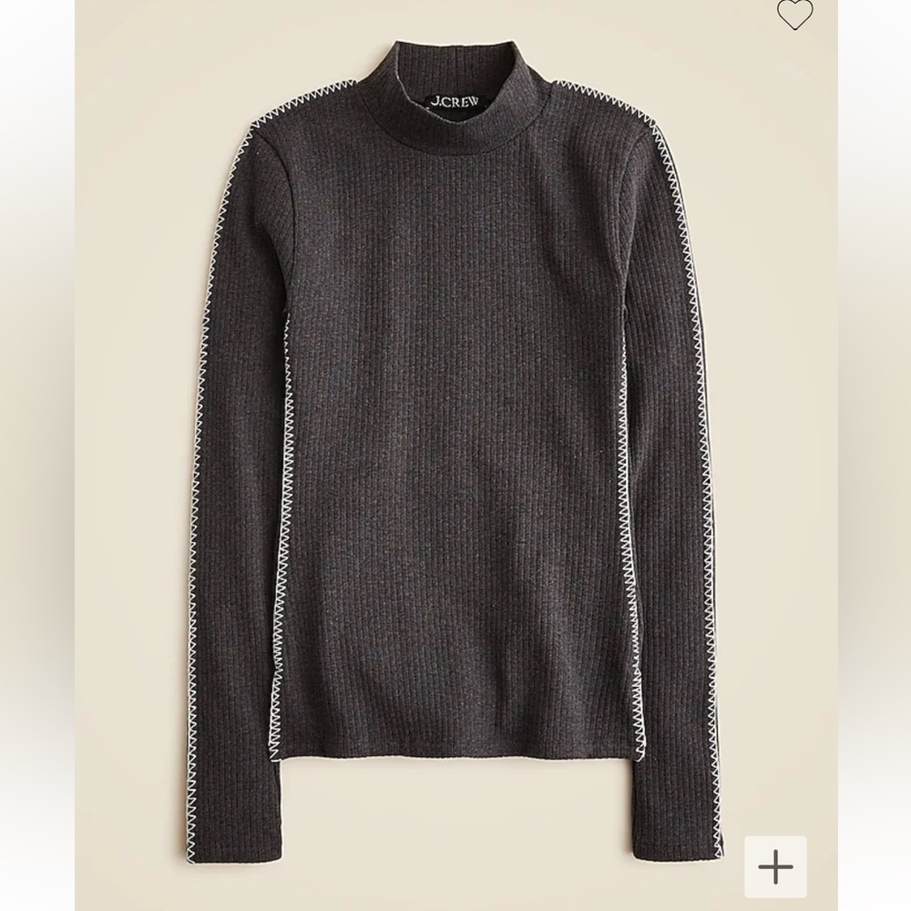 J crew heather charcoal Premium rib turtleneck with whipstitch trim